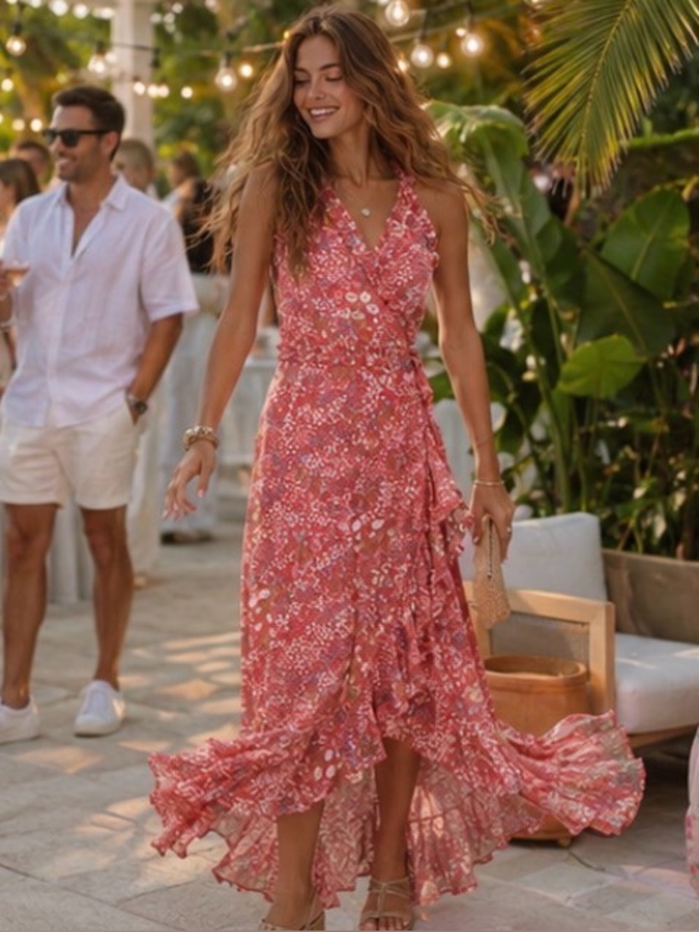 NWT Poupette St Barth Tamara V Long Dress in Red Tulip | Size Sm | Retail $410